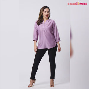 Lavender Solid Poly Chinon Straight Top