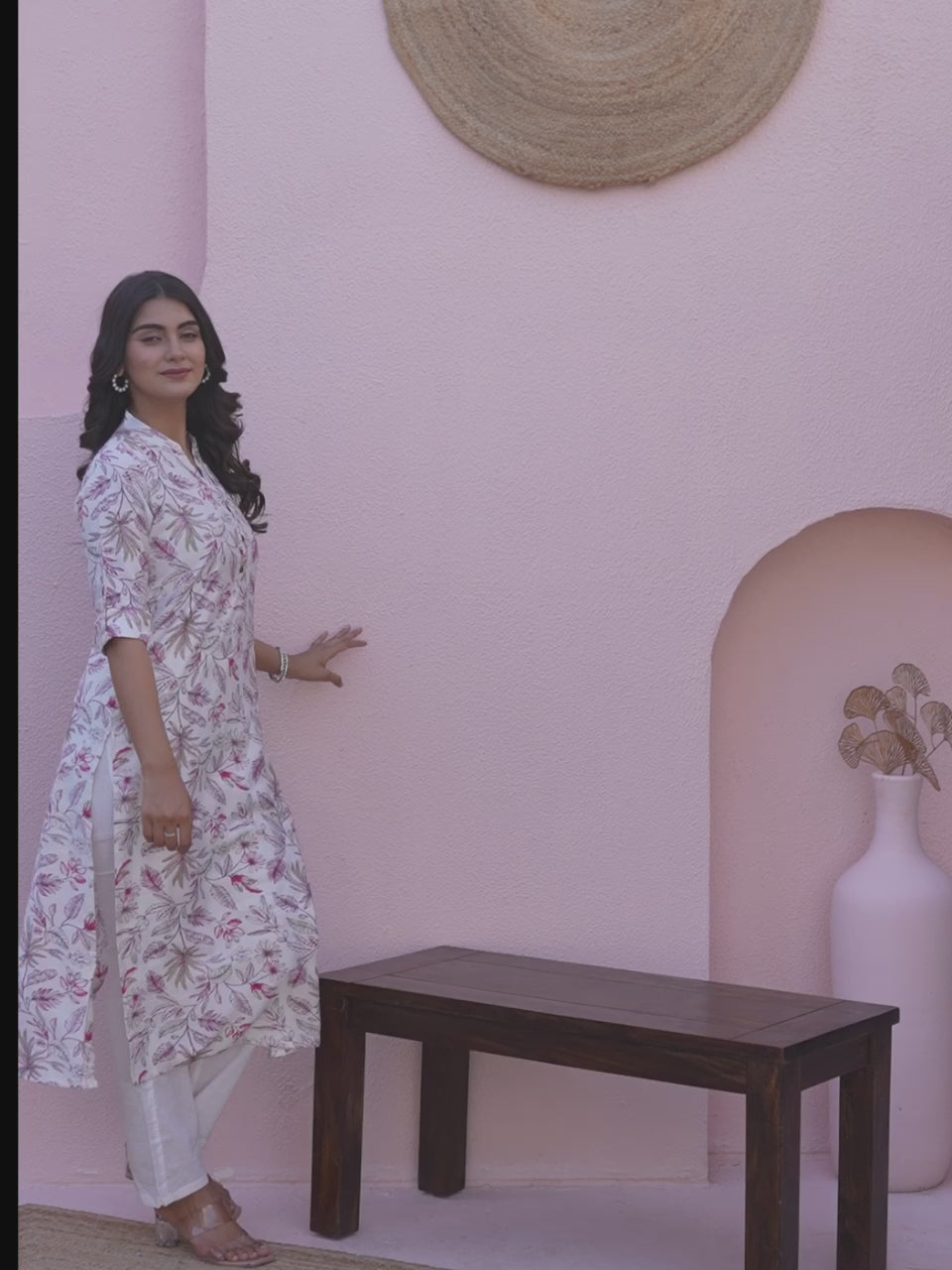 Off White Pure Cotton Straight Kurti with Delicate Floral Prints