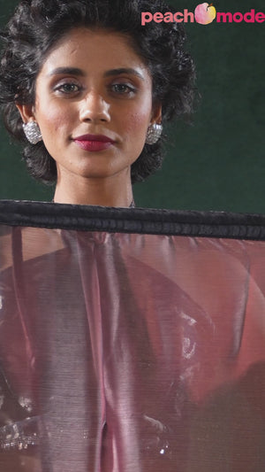 Onion Pink Solid With Stone Work Satin Silk Ombre Ready To Wear Saree