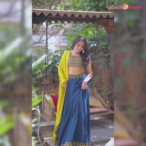 Blue Sequins Embroidered Chanderi Lehenga Choli