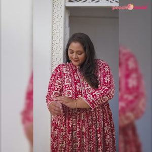 Pink Floral Printed Rayon Long Kurti