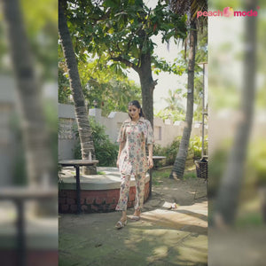 Off White & Grey Floral Foil Printed Chanderi Silk Co Ord Set