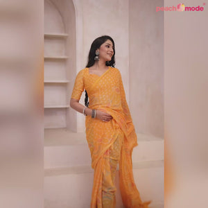 Orange Bandhani Printed Chiffon Saree