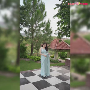 Mint Green Embroidered Georgette Saree