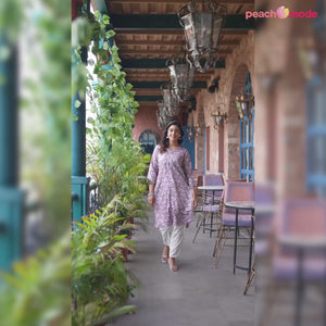 Purple Floral Printed Rayon Straight Kurti