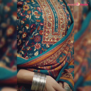 Black Floral Printed With Swarovski Work Pashmina Suit