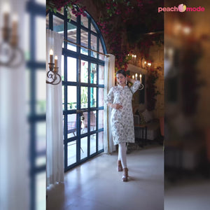 Grey Floral Foil Printed Chanderi Silk Kurti