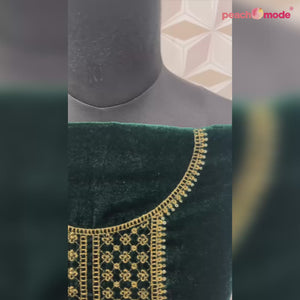 Green Floral Embroidered Velvet Semi Stitched Salwar Suit