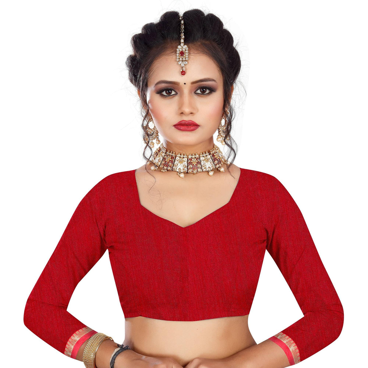 Red Festive  Wear Bandhani Printed Georgette Saree With Lace Border - Model View 2