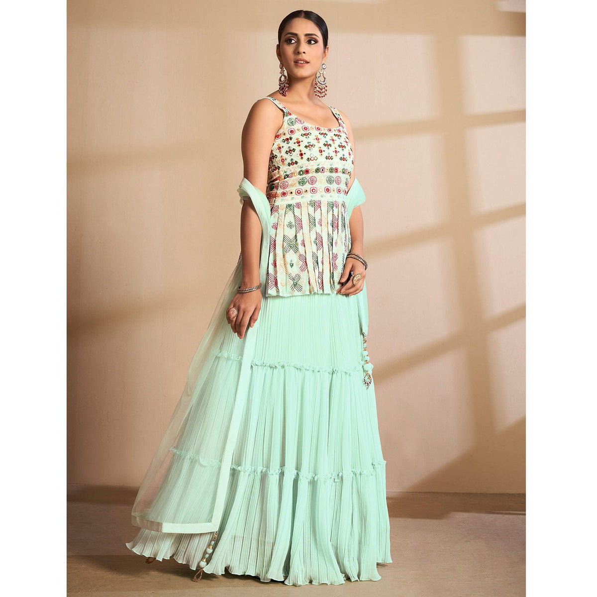 Sea Green Partywear Embroidered Georgette Sharara Suit - Image 8