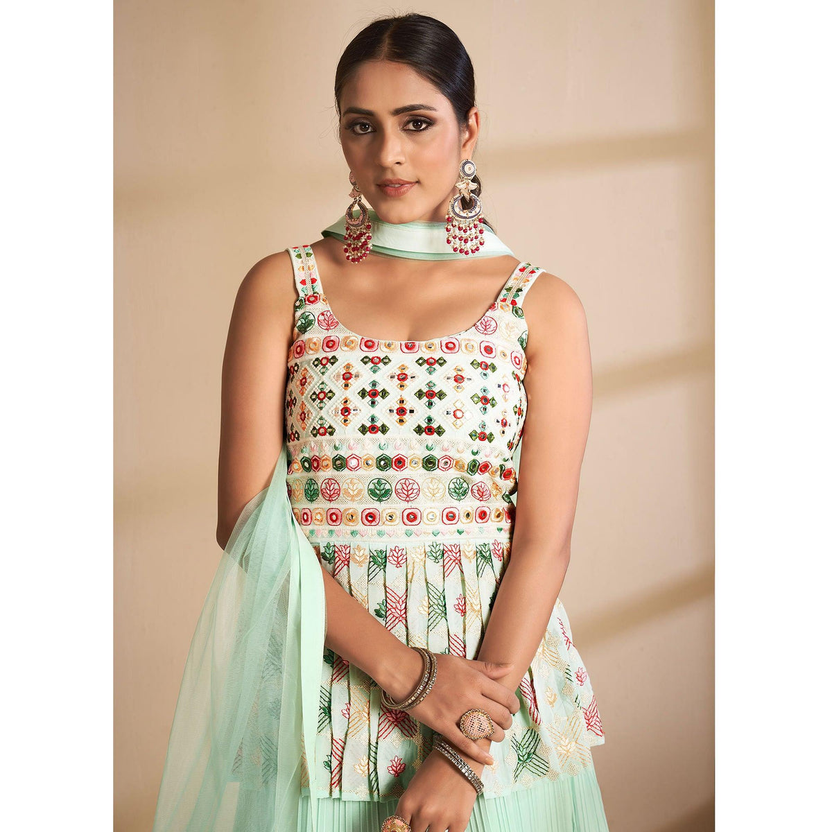 Sea Green Partywear Embroidered Georgette Sharara Suit - Image 1