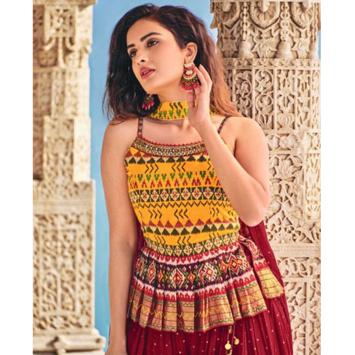 Yellow Partywear Patola Printed Silk Sharara Suit - Image 1