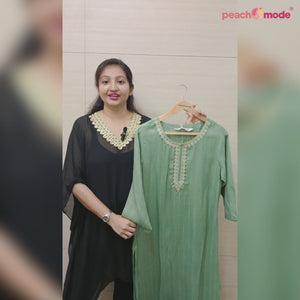 Green Embroidered Rayon Kurti