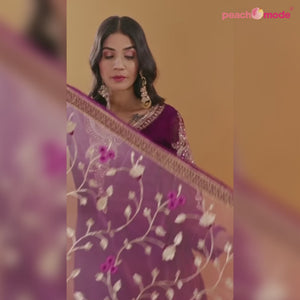 Purple Embroidered Georgette Partywear Suit