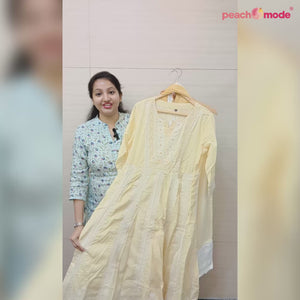 Yellow Floral Embroidered Pure Cotton Anarkali Suit