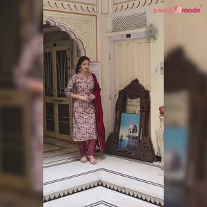 Off White & Maroon Printed Chanderi Salwar Suit