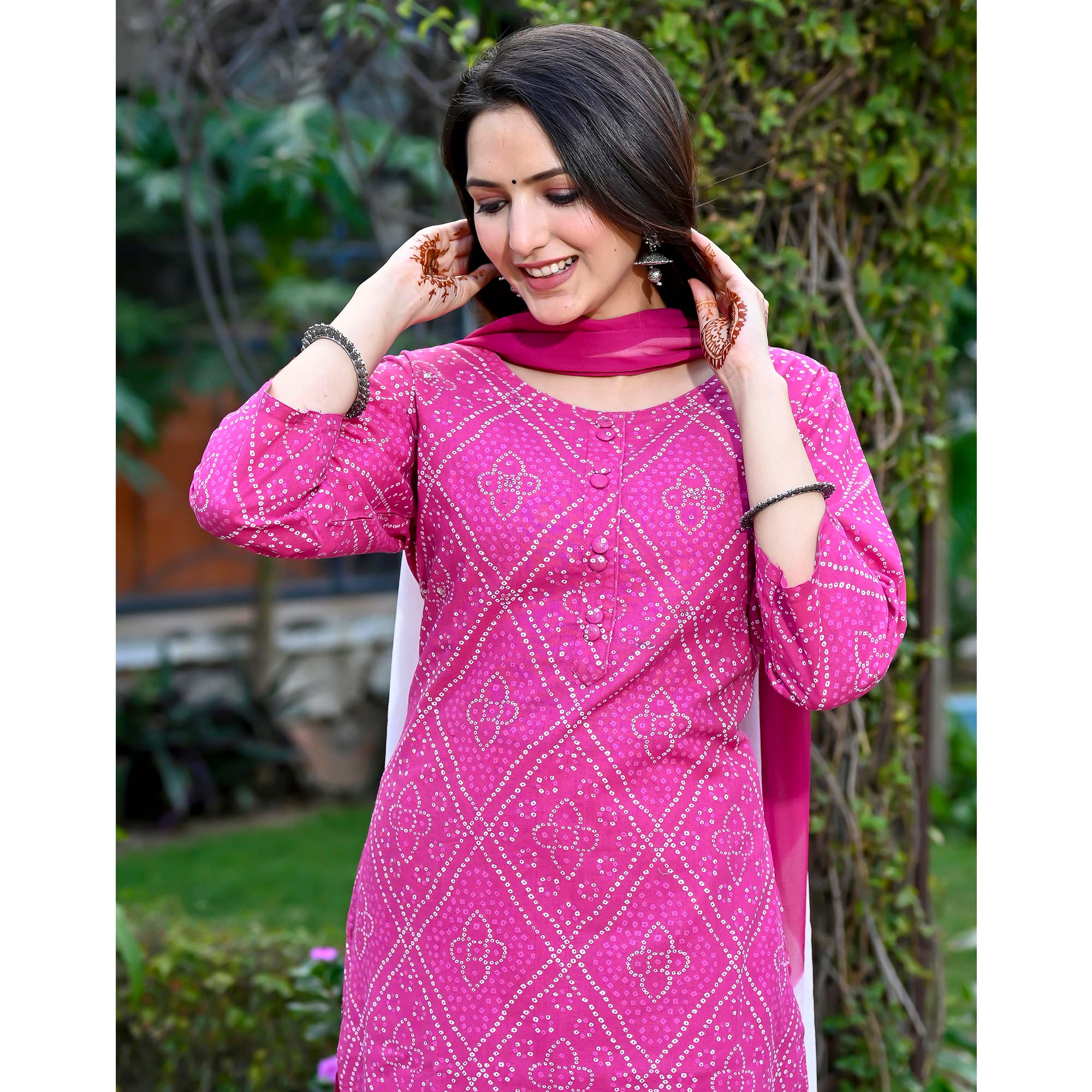 Pink Bandhani Printed Pure Cotton Salwar Suit