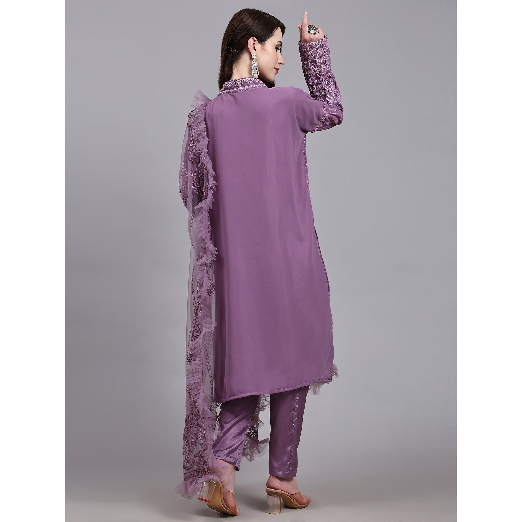 Light Purple Embellished With Embroidered Georgette Pakistani Suit