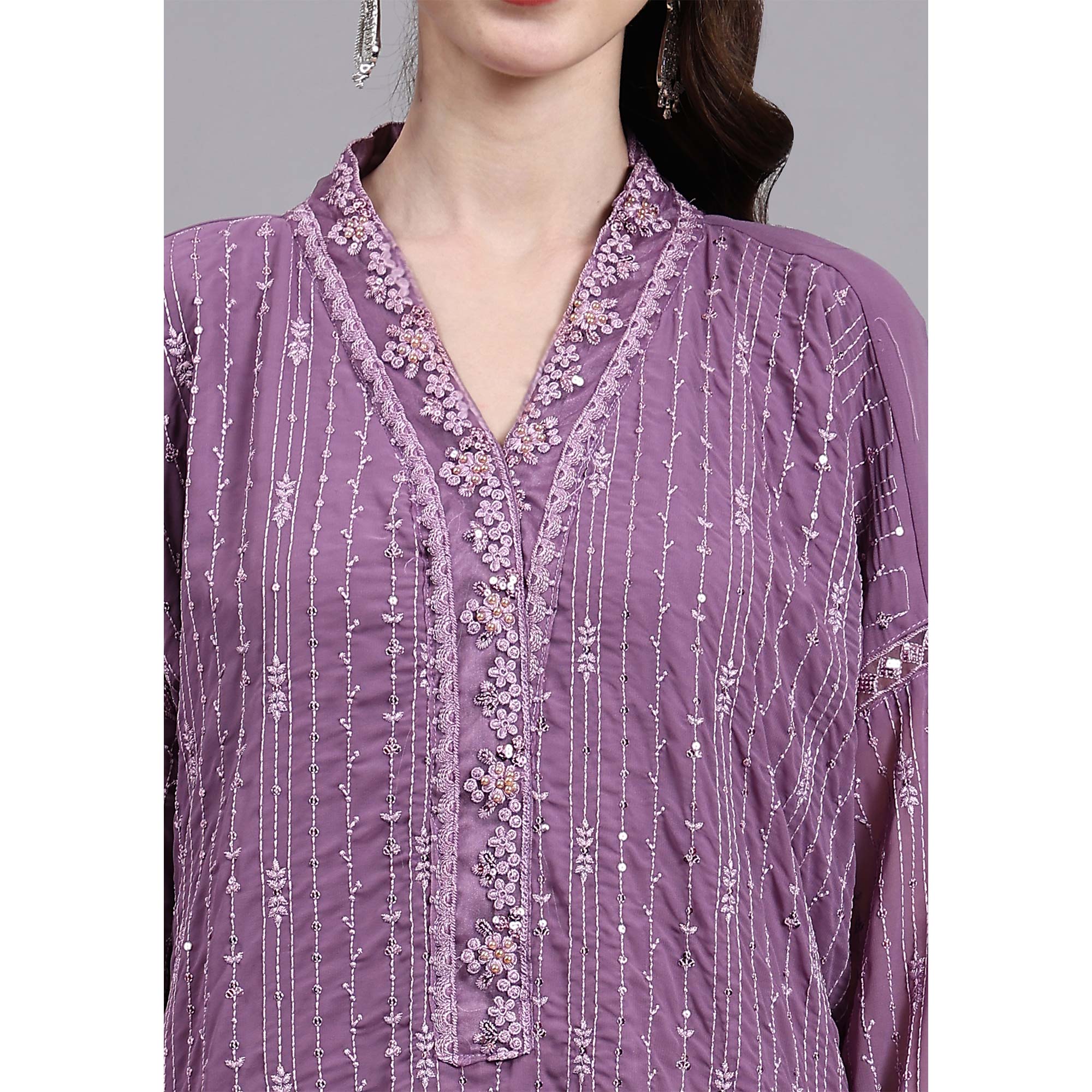 Light Purple Embellished With Embroidered Georgette Pakistani Suit