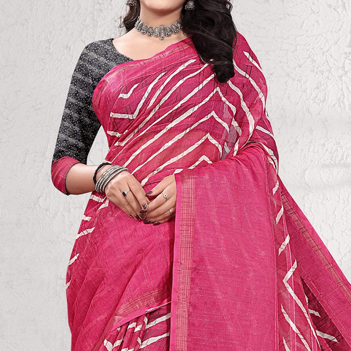 Pink Casual Wear Digital Printed Cotton Silk Saree - Peachmode