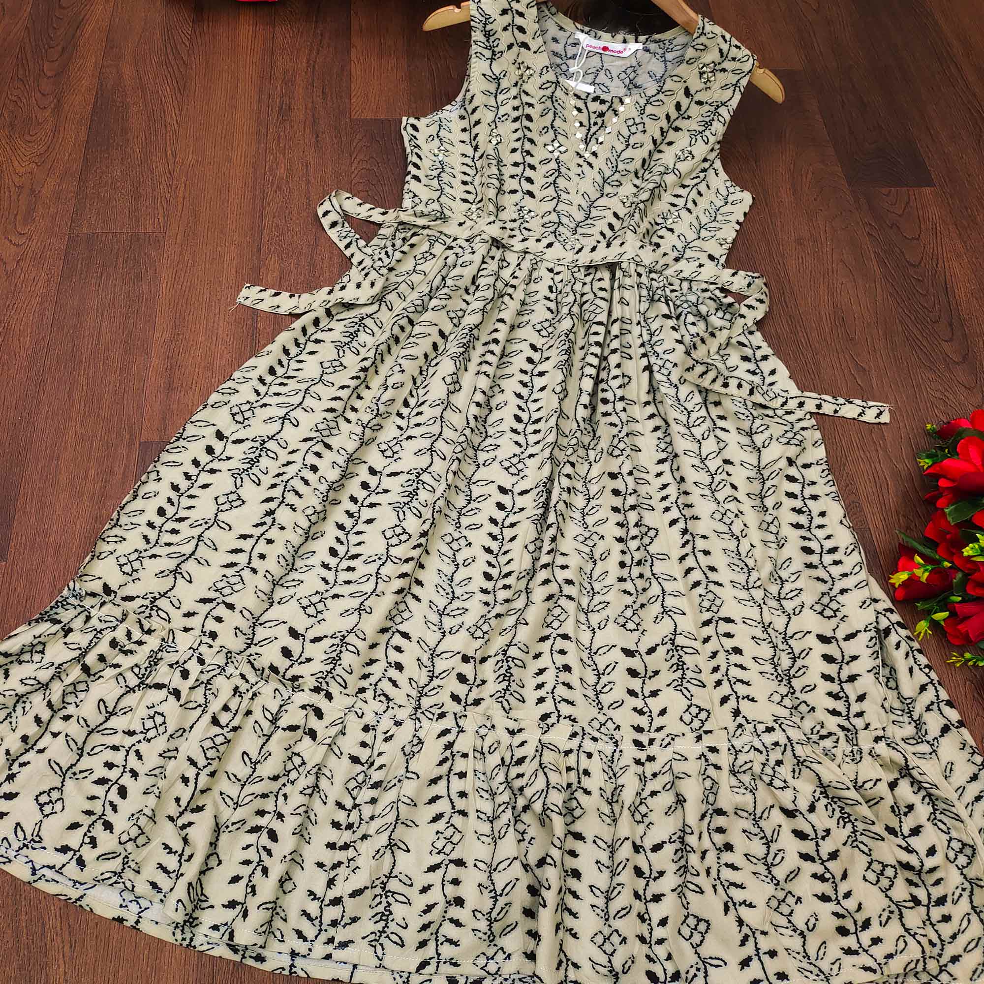 Offwhite Floral Printed Rayon Gown