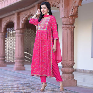 Pink Floral Printed Pure Cotton Naira Cut Suit