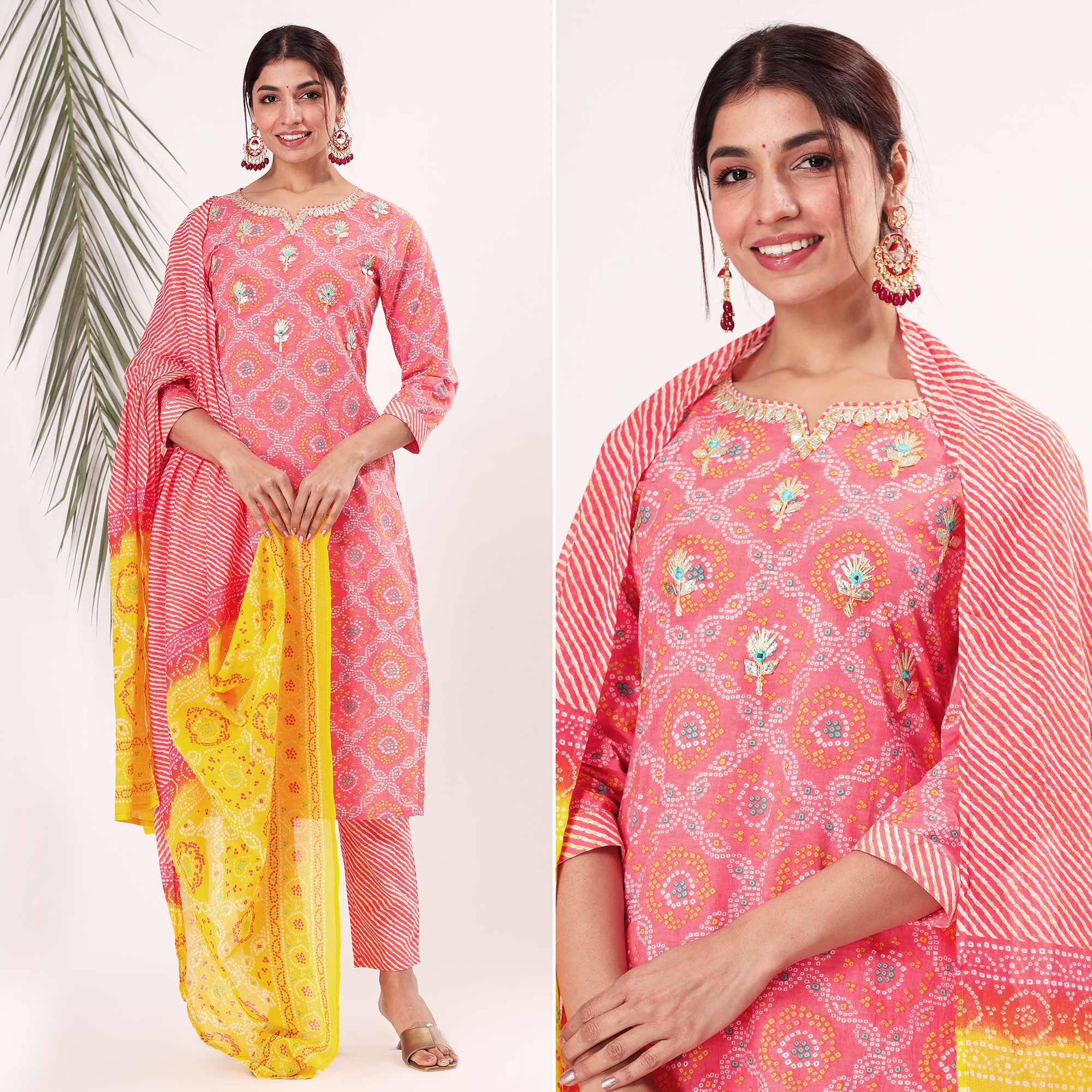 Peach Bandhani Printed Pure Cotton Salwar Suit