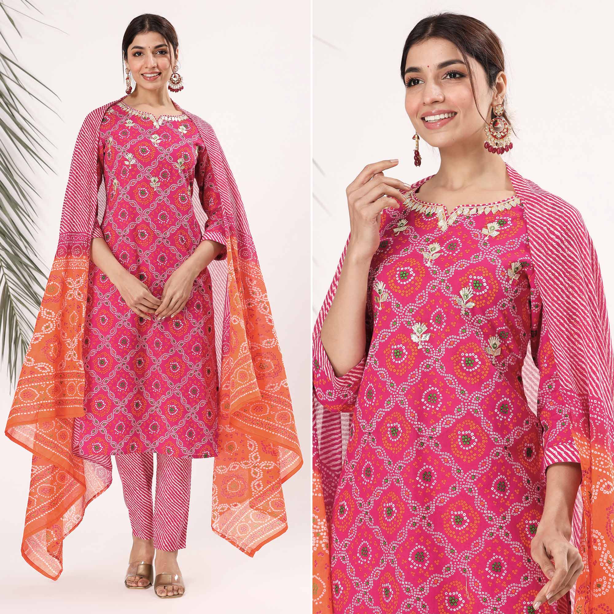 Pink Bandhani Printed Pure Cotton Salwar Suit