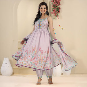 Lavender Floral Printed Pure Cotton Naira Cut Suit