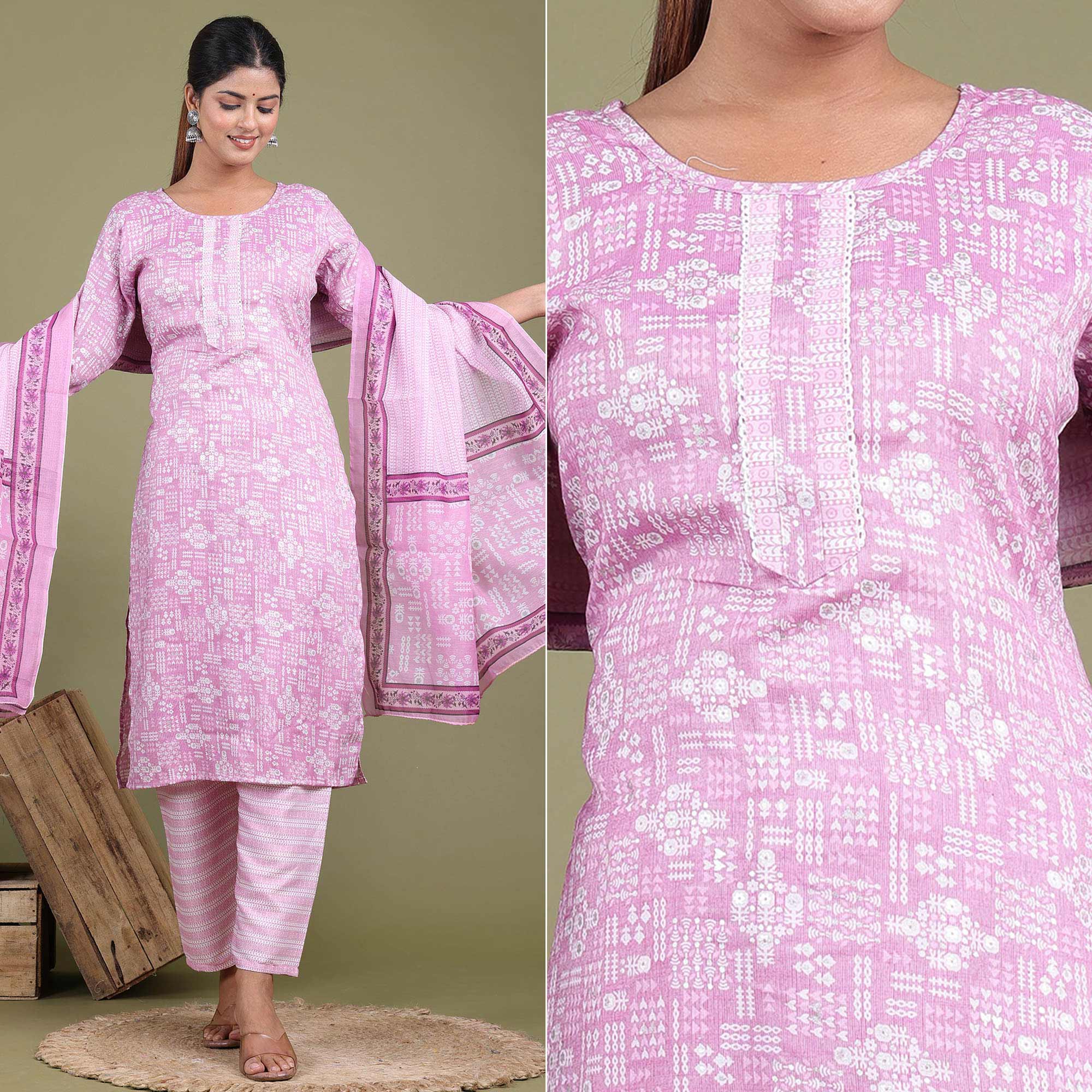 Pink Foil Printed Rayon Suit