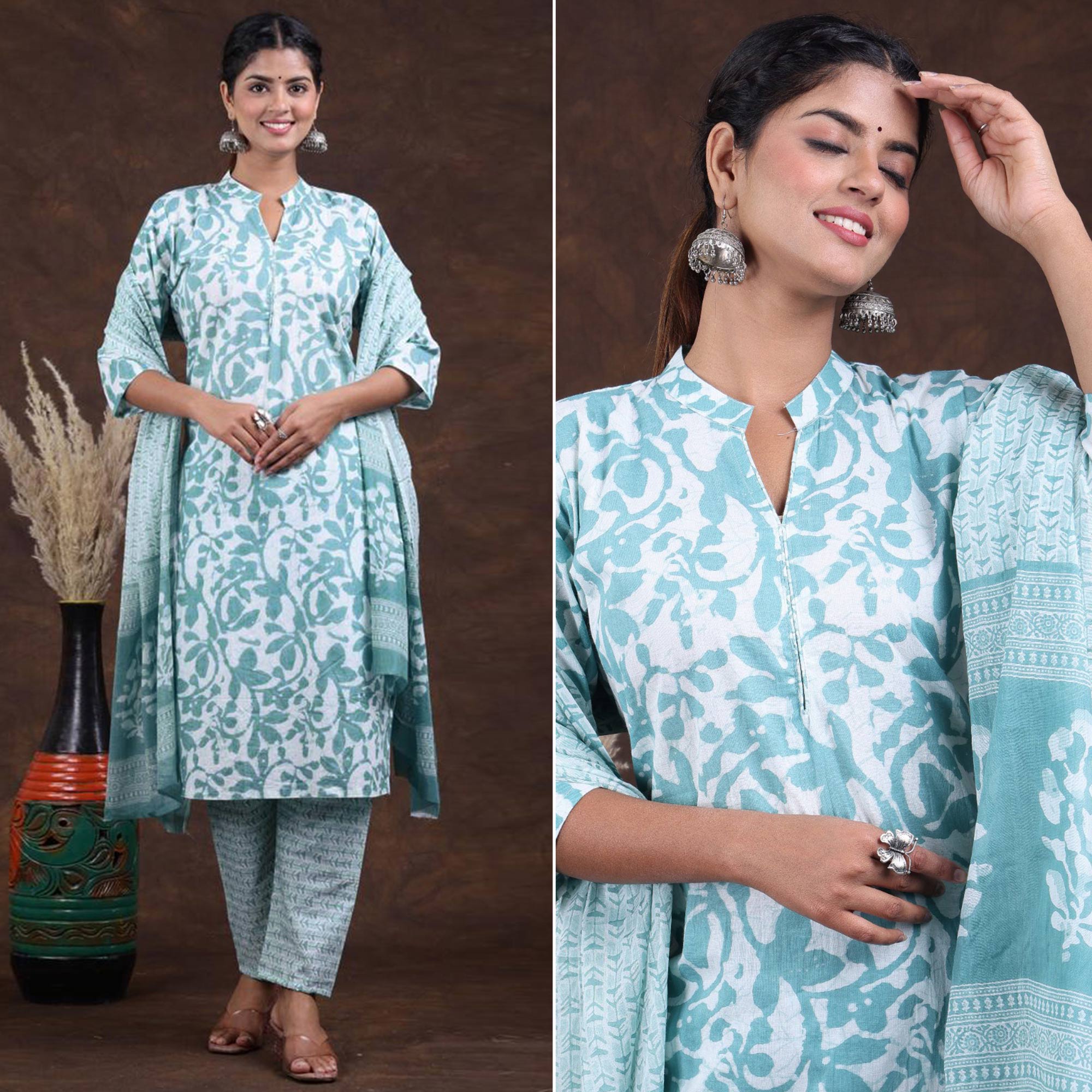 Blue Jaipuri Printed Pure Cotton Suit