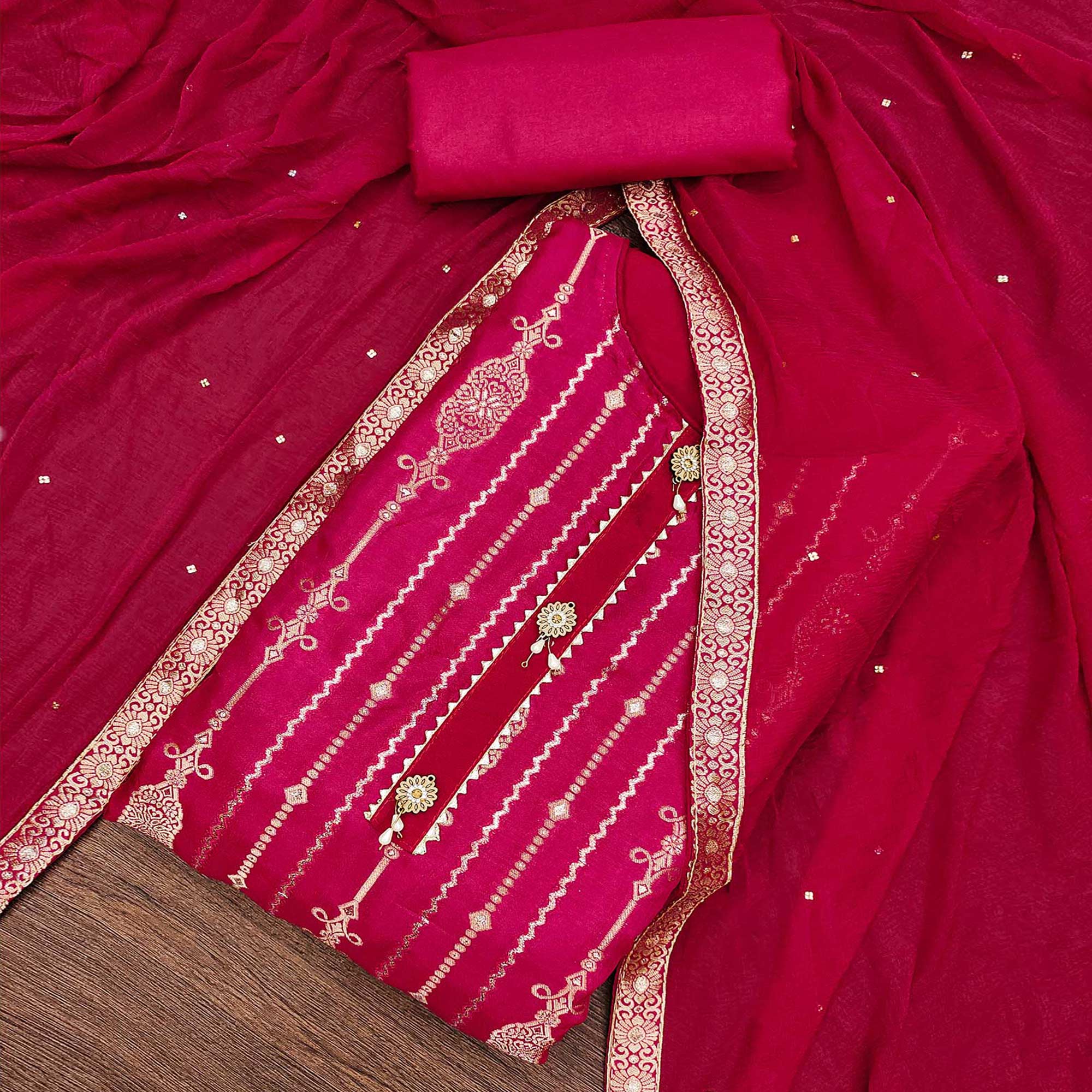 Pink Woven Jacquard Dress Material