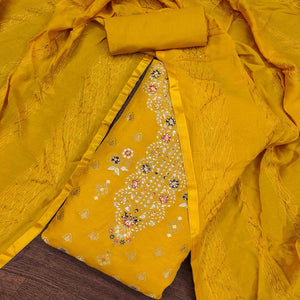 Mustard Woven Jacquard Dress Material