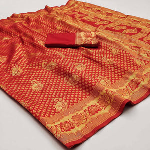 Red Woven Jacquard Saree