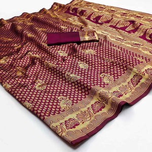 Wine Woven Jacquard Saree