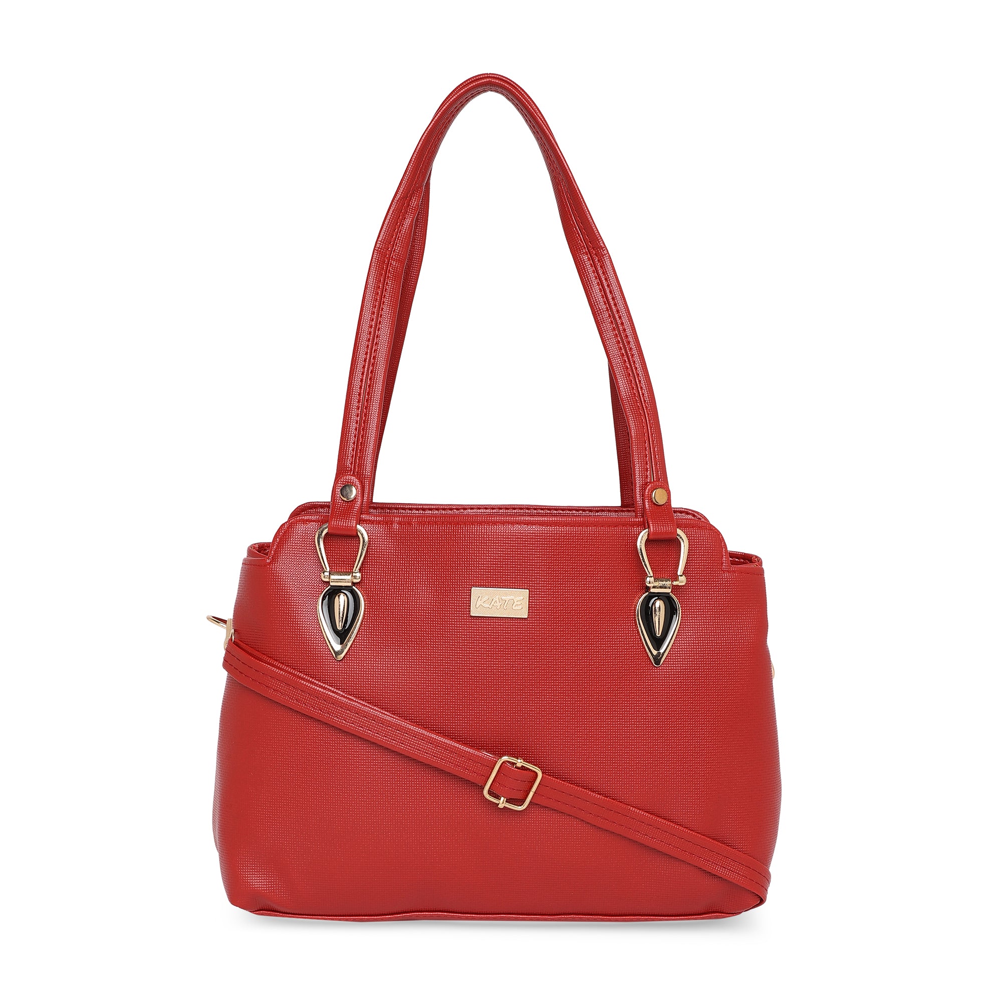 Red Women Vegan Leather Handbag With Belt