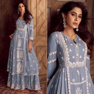 Blue Lucknowi Embroidered Rayon Palazzo Suit