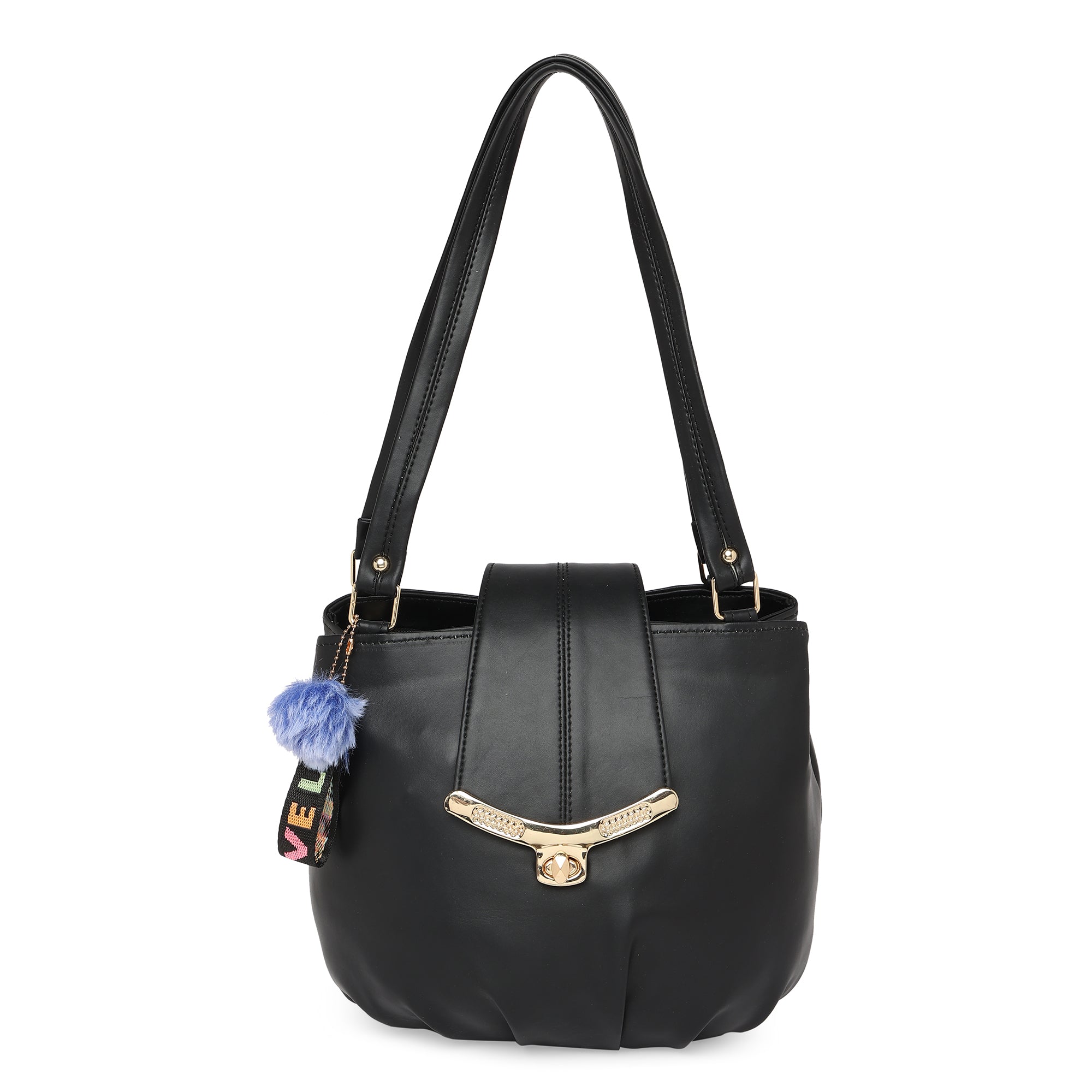 Black Women Vegan Leather Handbag With Belt