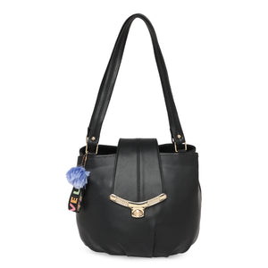Black Women Vegan Leather Handbag With Belt