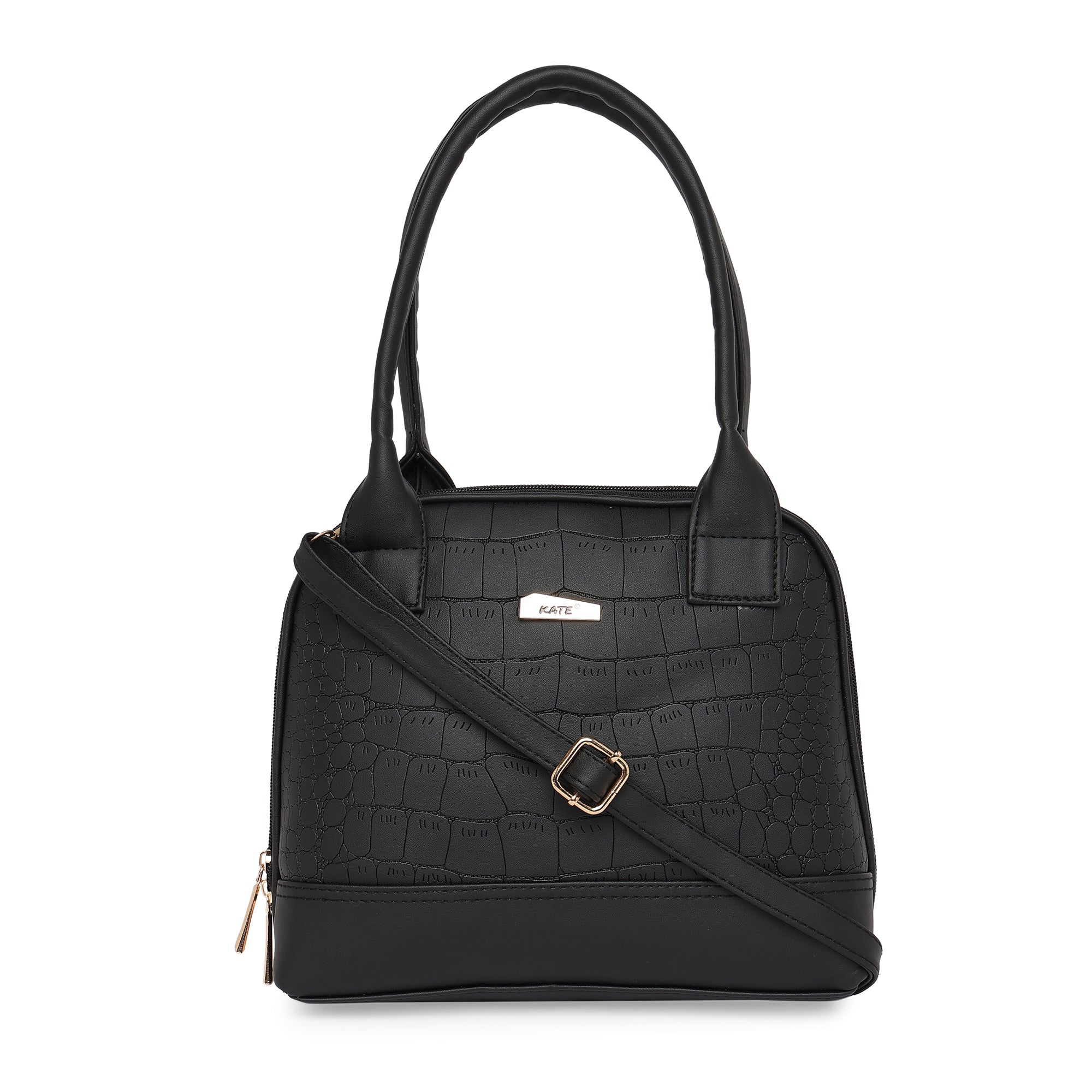 Black Women Vegan Leather Handbag With Belt