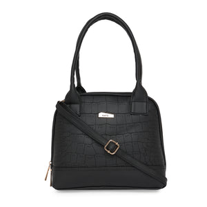 Black Women Vegan Leather Handbag With Belt