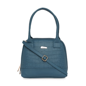 Teal Blue Women Vegan Leather Handbag With Belt