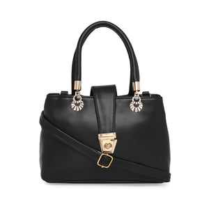 Black Women Vegan Leather Handbag With Belt