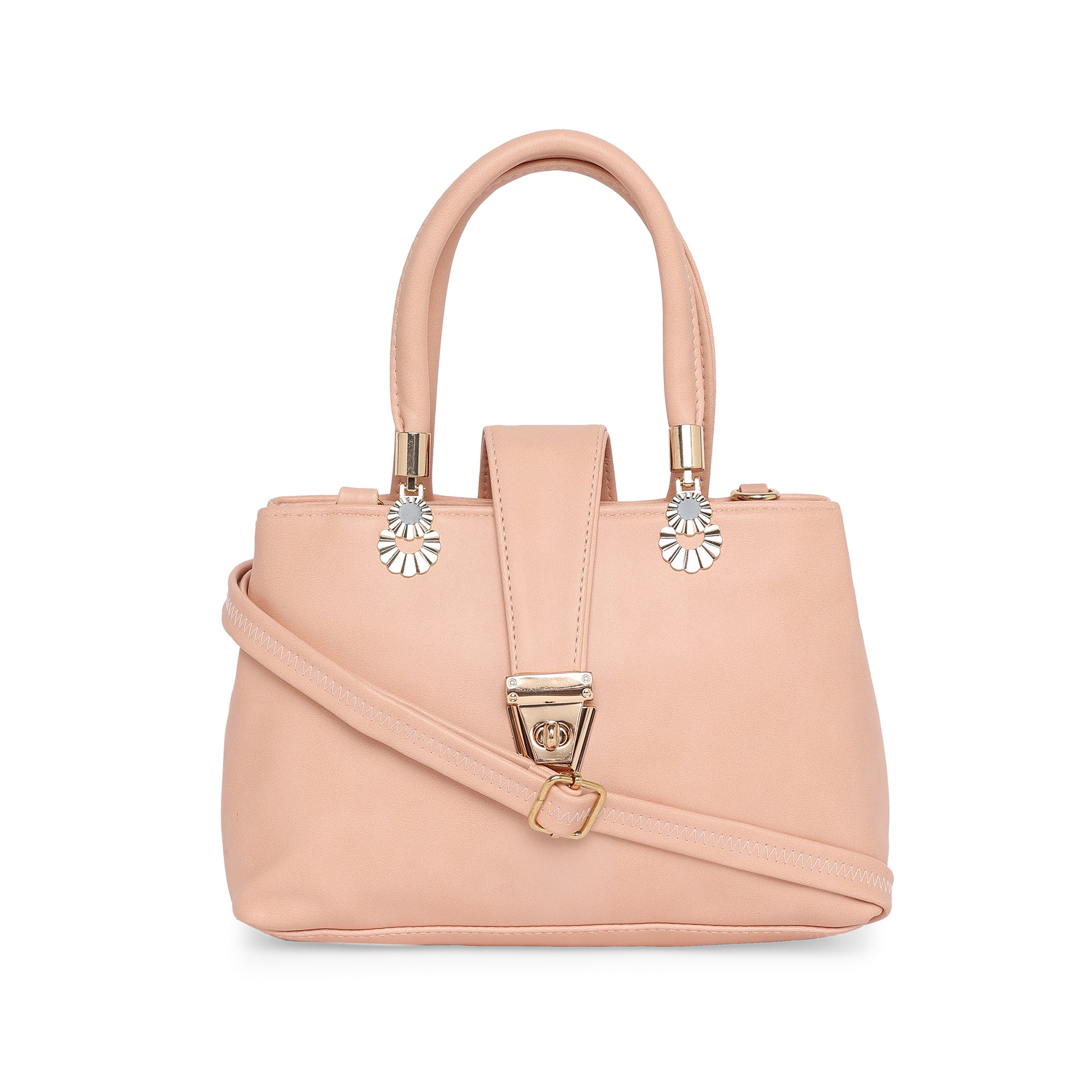 Peach Women Vegan Leather Handbag With Belt