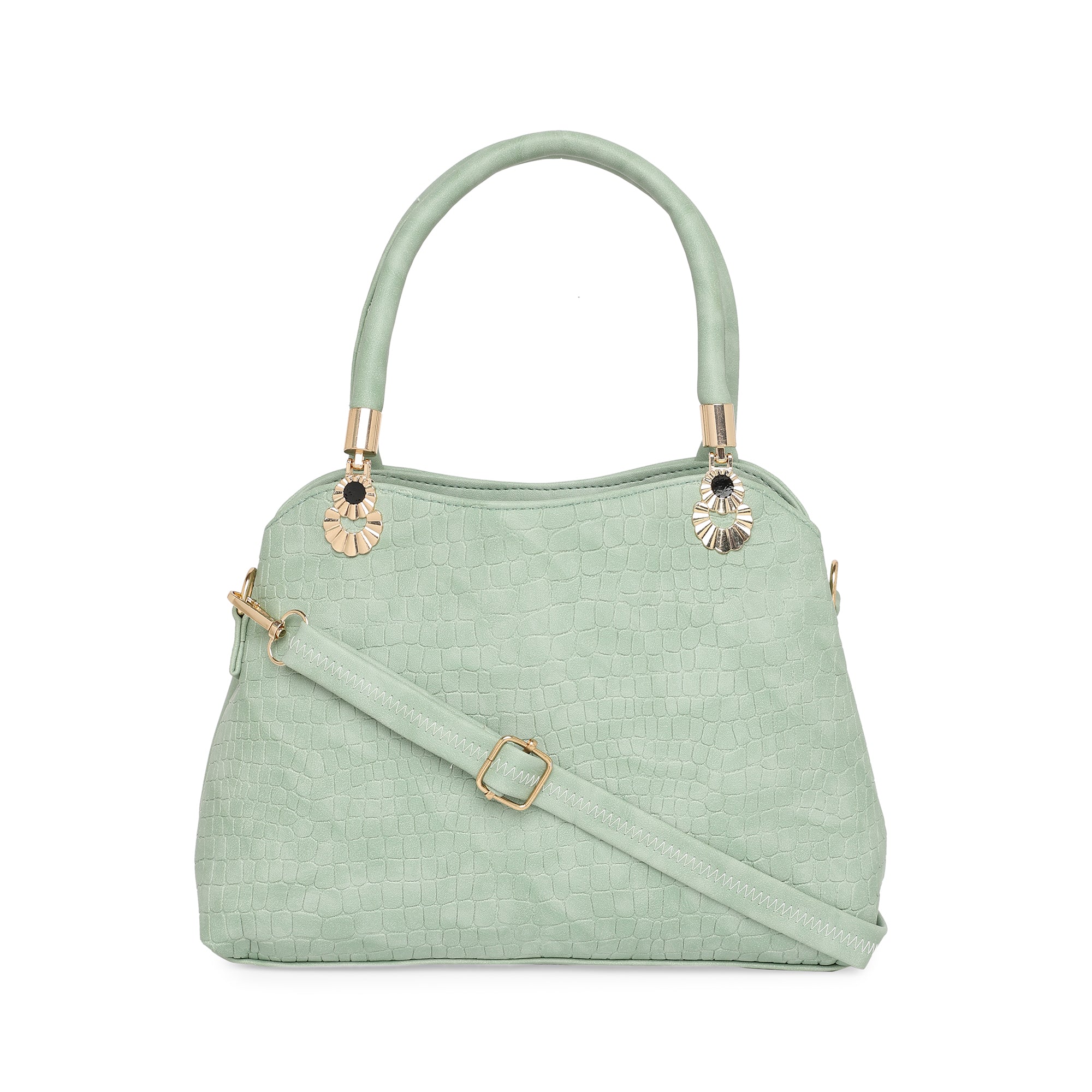 Pista Green Women Vegan Leather Handbag With Belt