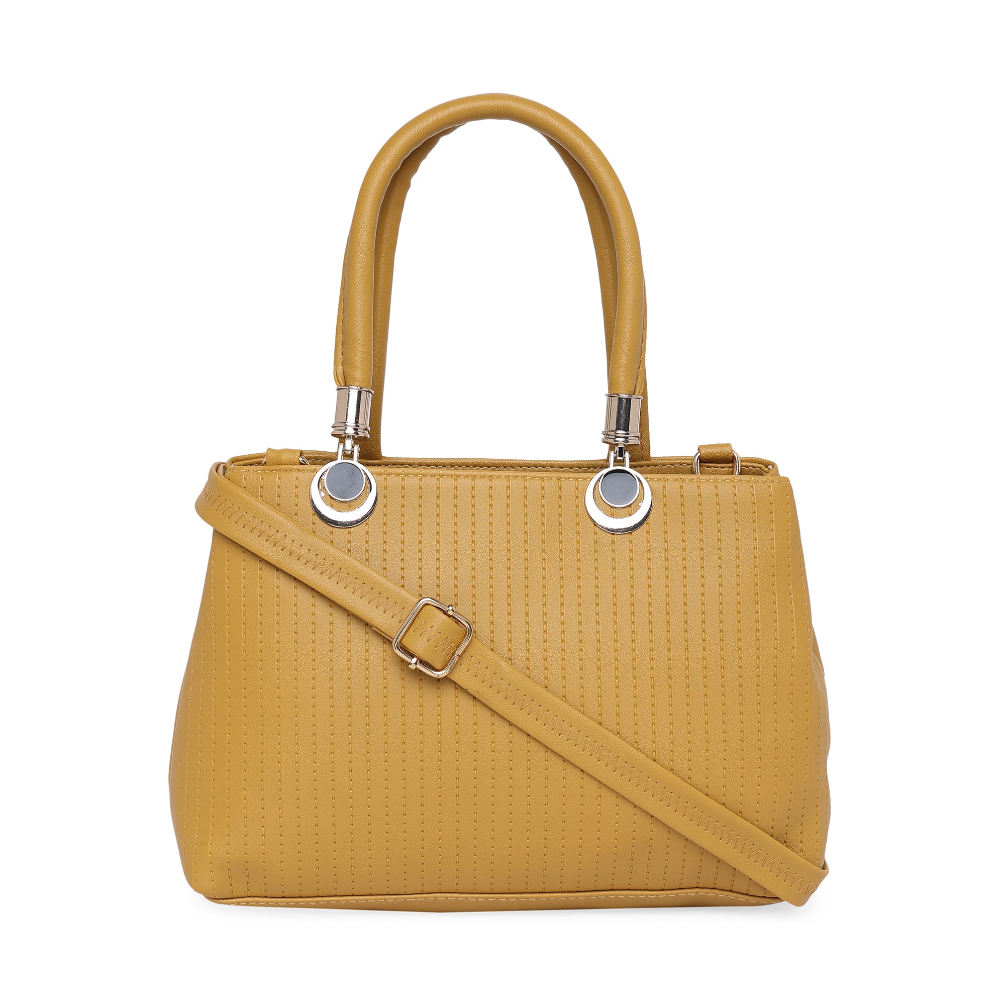 Mustard Women Vegan Leather Handbag With Belt