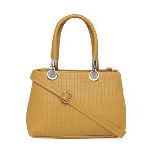 Mustard Women Vegan Leather Handbag With Belt