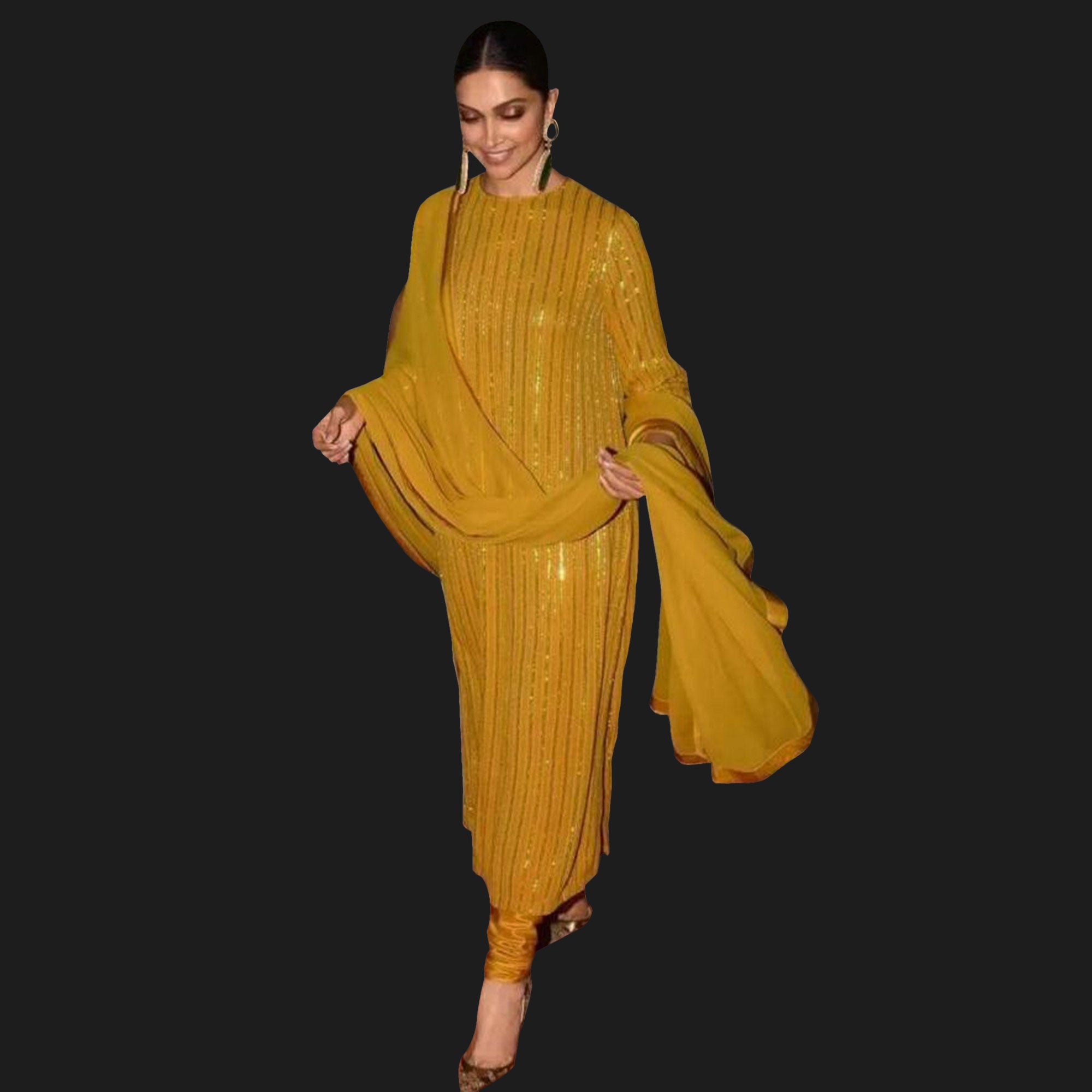 Golden Sequins Embroidered Georgette Suit