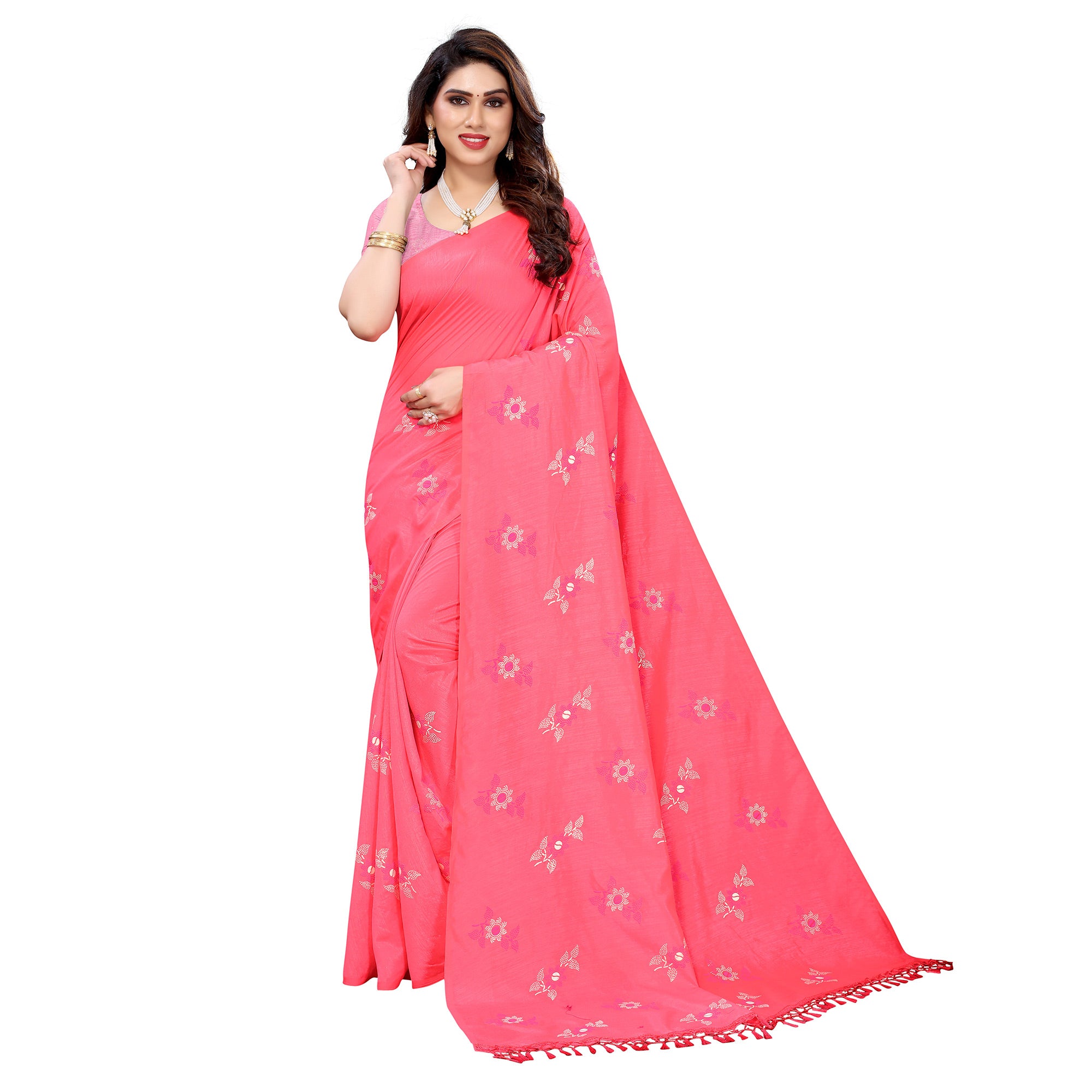 Peach Casual Wear Printed Silk Saree