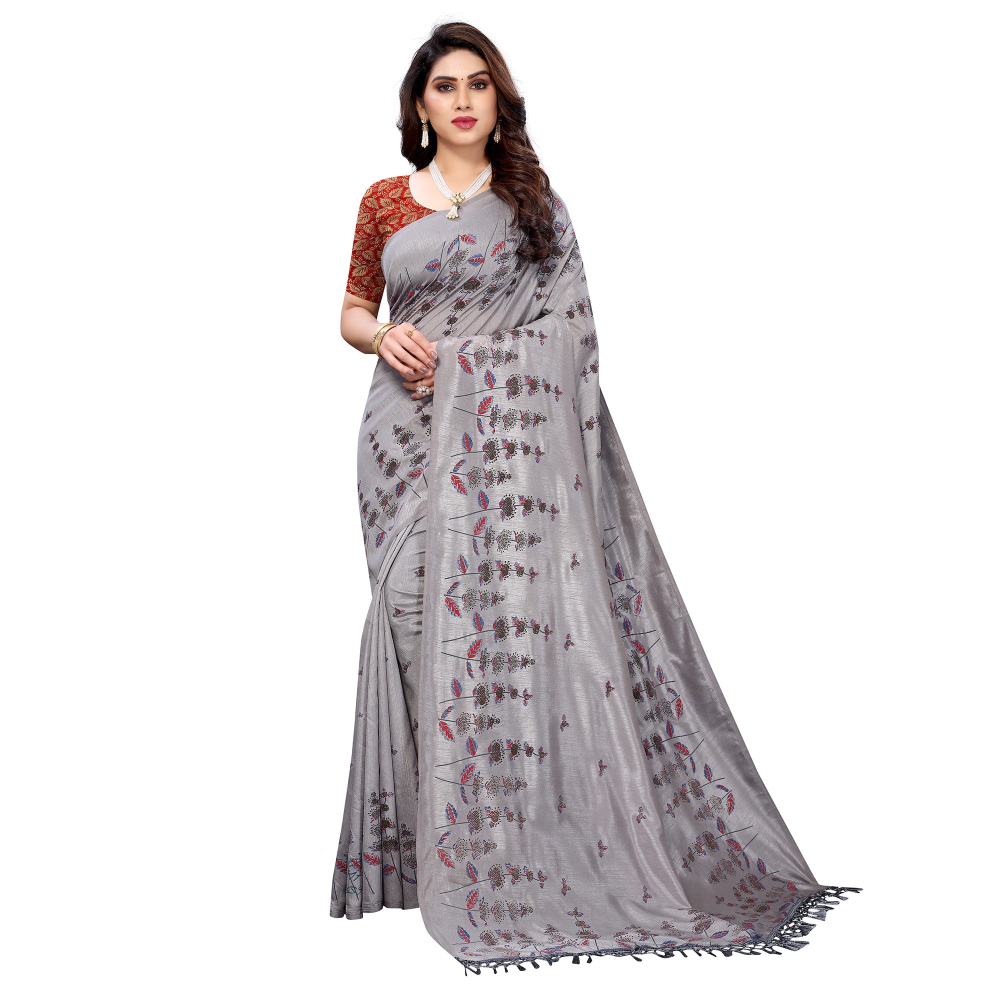 Grey Casual Wear Printed Silk Saree